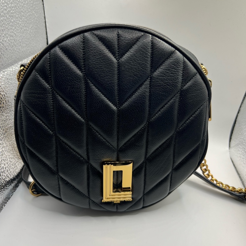 NEW! Karl Lagerfeld Paris circle Leather Crossbody Shoulder Bag
